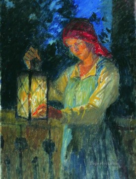 Chica con linterna Nikolay Bogdanov Belsky Pinturas al óleo